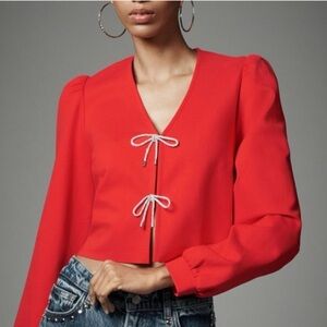 New Dylan Vibrant Red Blouse with Bow Accents